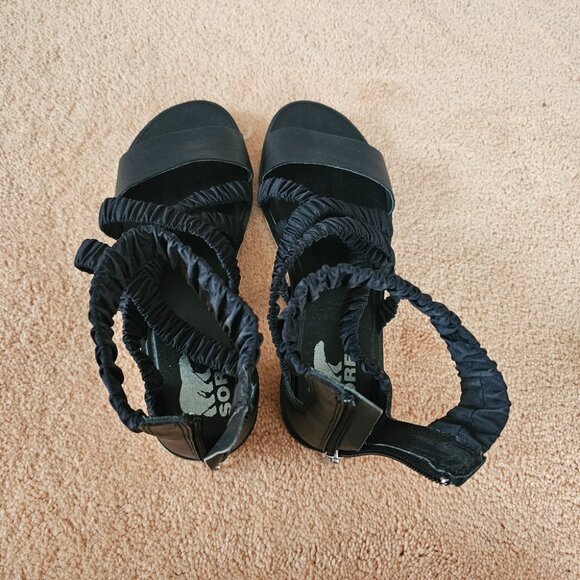 SOREL Black Ella Ankle Strap Open Toe Leather Sandals - Picture 3 of 7